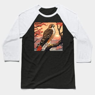 Red Tailed Hawk in Sunset with Flower Blossoms Baseball T-Shirt